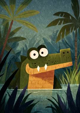 Cartoon Crocodile in Jungle