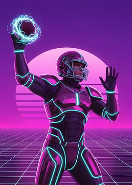 Cyberpunk Football Player with Electric Ball