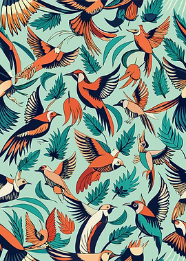 Birds and Leaves Pattern