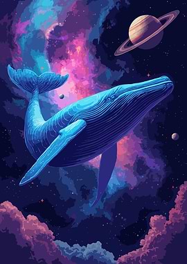 Digital Art of Cosmic Whale in Nebula