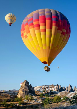 Hot Air Balloons over Cappadocia Landscape