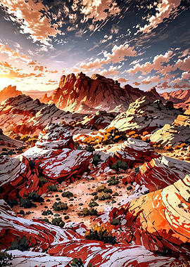 Anime Style Desert Landscape Illustration