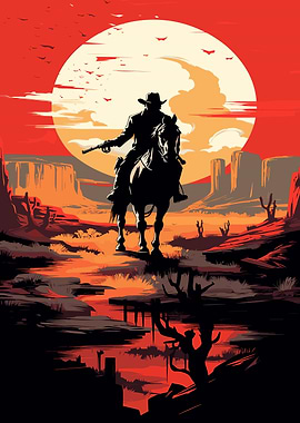 Cowboy Silhouette in Western Landscape