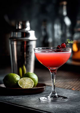 Cranberry Cocktail with Limes and Shaker