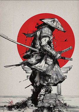 Samurai Warrior Ink Illustration