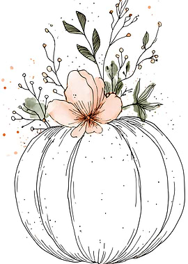 Floral Pumpkin Watercolor Illustration