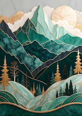 Moonlit Mountain Forest Art Print Nature Scene