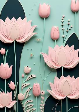 Pink Tulips and Lotus Flowers