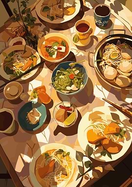 Overhead View of a Table with Food