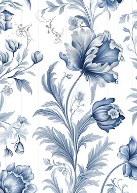 Blue Floral Pattern on White