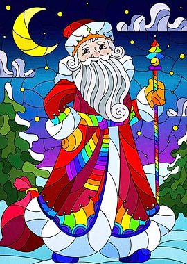 Colorful Santa Claus Stained Glass Illustration