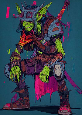 Cyberpunk Goblin Warrior Illustration