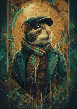 Dapper Hamster Portrait with Geometric Background