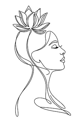 Lotus of Serenity – Minimalist Line Art of Woman and Flower