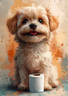 Cute Dog with Toilet Paper Roll