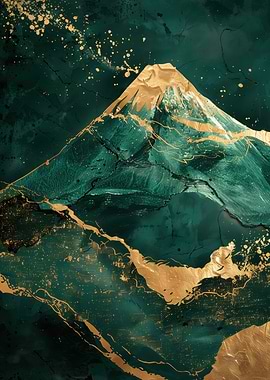 Emerald and Gold Mountain Abstract