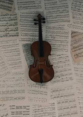 Violin on Sheet Music Background