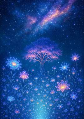 Night Bloom: Celestial Tree and Flowers
