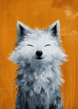 Smiling Fox Portrait on Orange Background