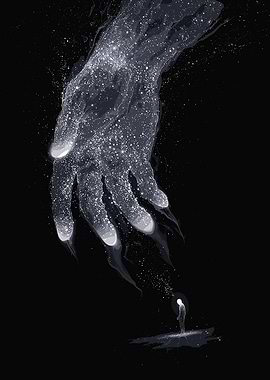 Celestial Hand and Figure in Darkness