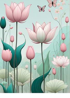 Floral Garden with Butterflies