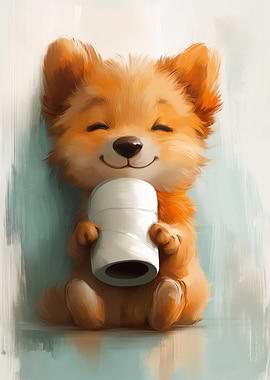 Cute Puppy with Toilet Paper Roll