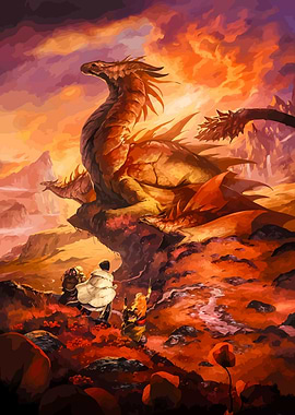 Dragon and Adventurers Fantasy Art