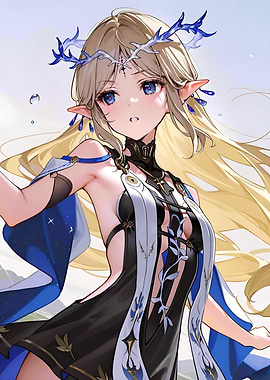 Anime Elf Girl with Blue Crown