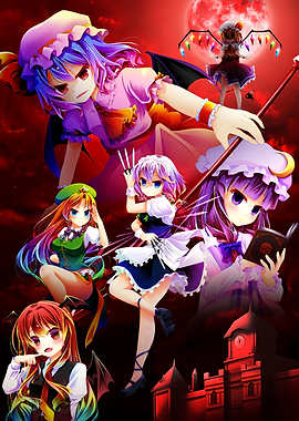 Touhou Project Characters with Red Moon