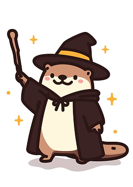 Cartoon Otter Wizard with Wand