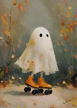 Ghost on Roller Skates Painting