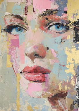 Abstract Portrait Painting with Gold Accents