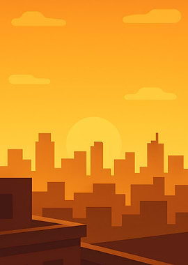 Cityscape Sunset Minimalist Digital Art