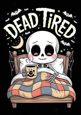 Dead Tired Skeleton with Coffee