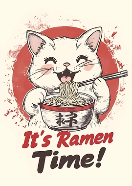 Cute Cat Eating Ramen