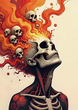 Flaming Skull with Rising Skulls
