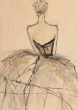 Ballerina Sketch in Beige and Black