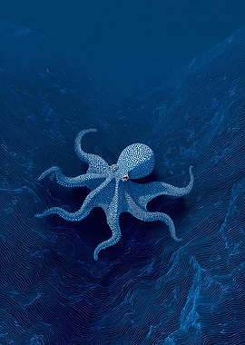 Blue Octopus in Deep Sea Illustration
