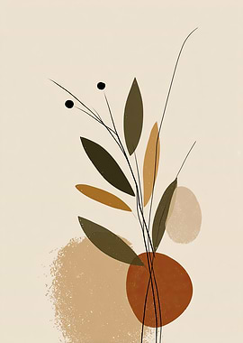 Minimalist Floral Art with Earth Tones