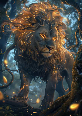 Majestic Lion in Enchanted Forest
