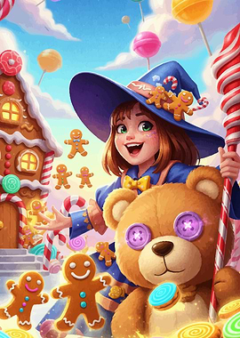 Gingerbread Witch with Teddy Bear
