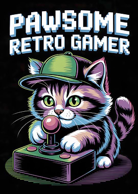 Pawsome Retro Gamer Cat Illustration