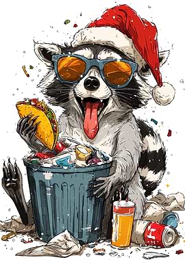 Christmas Raccoon with Taco and Trash