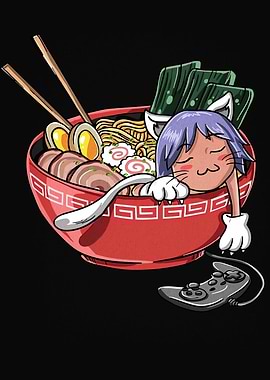 Cat-girl in Ramen Bowl with Controller