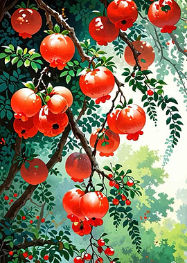 Pomegranate Tree Branch Digital Art