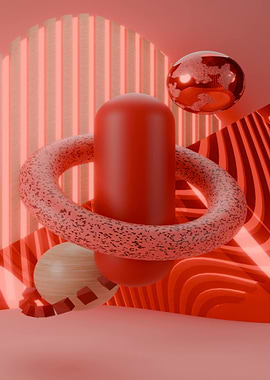 Abstract Red Geometric Composition