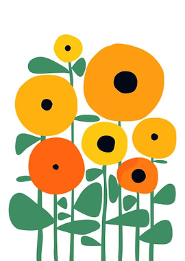 Abstract Floral Illustration with Orange Flowers