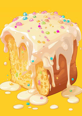 Iced Cake with Sprinkles Illustration