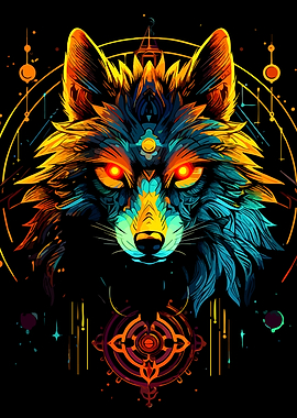 Abstract Wolf Portrait with Geometric Elements