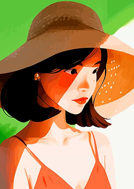 Woman with Hat Digital Art Portrait